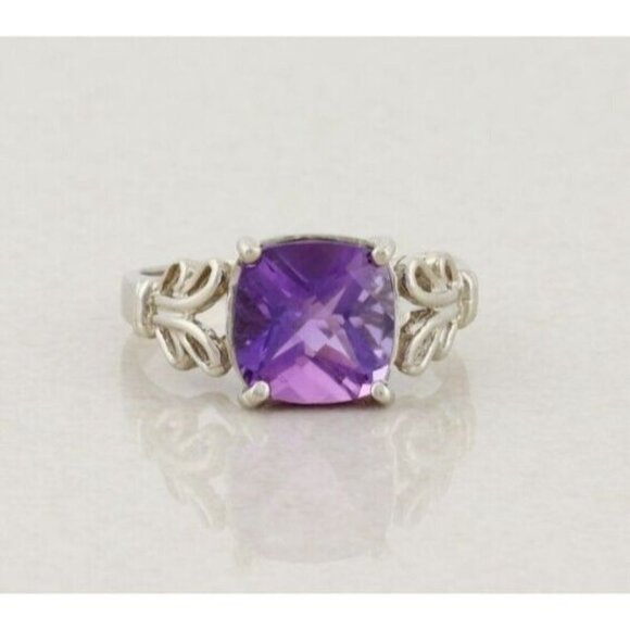 14k White Gold Natural Pau D'Arco Amethyst Ring Size 7 - Picture 1 of 7
